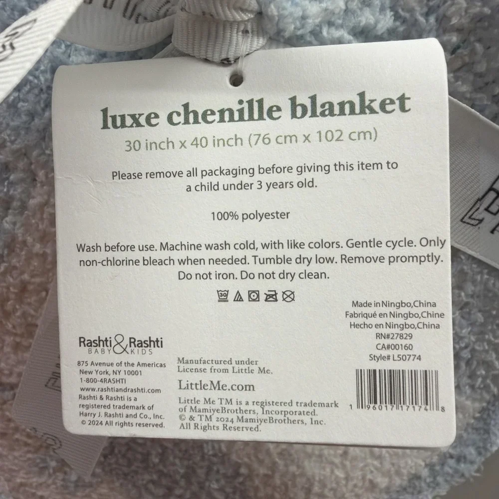 Little Me Luxe Chenille Safari Baby Blanket Giraffe Zebra Elephant Lion NWT Blue
